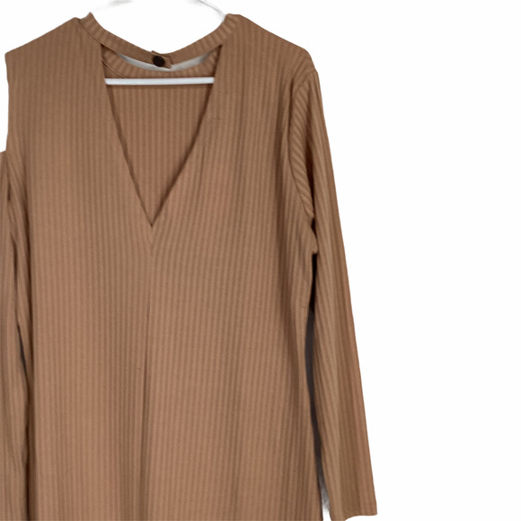 POGTMM Tan V-Neck Choker Cold Shoulder Dress 2XL - Picture 3 of 10